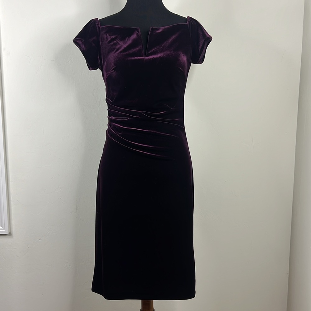 X BY XSCAPE Plum Off the Shoulder Scrunch Back Cocktail Dress 6 - Picture 3 of 9